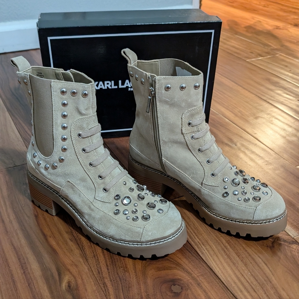 Karl Lagerfeld Breck Embellished Chelsea Suede Boots Size 11 New in Box